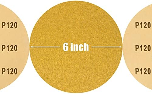 CowboyBOB 100 PCS 6 Inch 120 Grit PSA Sanding Disc Sticky Backed Sandpaper Sticky Sand Paper Aluminum Oxide Sandpaper Discs with Adhesive Back Applicable to Wood Processing Metal Polishing Molding