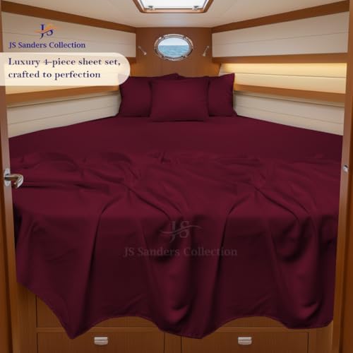 JS Sanders Collection 4PC Boat Sheet Set Universal V Berth, Burgundy