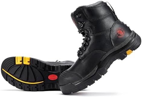 ROCKROOSTER Work Boots for Men,7 inch,Steel Toe,Side Zipper, Oiled Leather Shoes,Static Control,Breathable,Quick Dry(AK232Z-245Z)