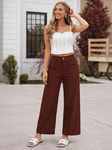 MOHHOM Women’s High Waisted Wide Leg Cropped Pants Stretchy Business Casual Work Pants with Pockets