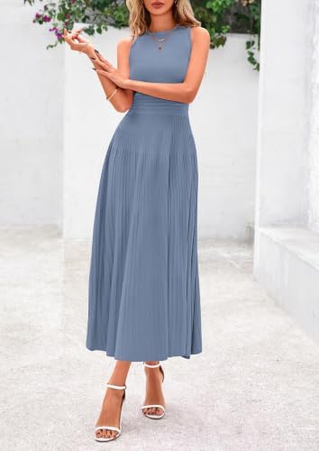 PRETTYGARDEN Women's Summer Pleated Midi Work Dress