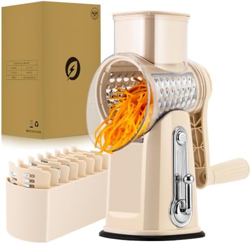 SUSTEAS Rotary Cheese Grater 5 Blades,Kitchen Mandoline Vegetable Slicer