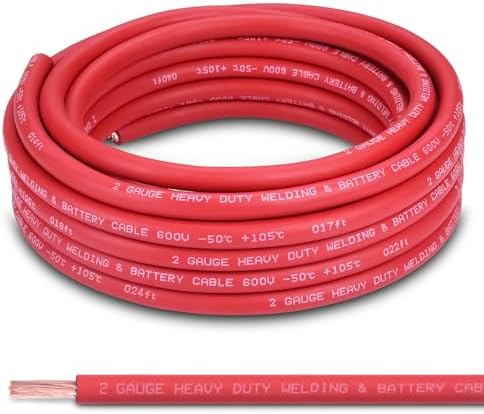 2 Gauge Battery Cable, 30FT Red 2 AWG Pure Copper Wire Welding Cable, for Automotive, Battery, Solar and Generator, Standard USA OFC Wire