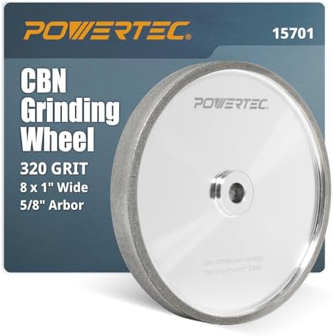 POWERTEC CBN Grinding Wheel 8 Inch 320 Grit, Bench Grinder Wheel for Sharpening HSS Tools, Lathe Tools & Chisel Set, 8" x 1" Wide, 5/8" Arbor Bench Grinder Wheels for Bench Grinder, 1 PK (15701)