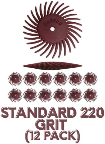 Dedeco Sunburst Radial Bristle Discs 12-Pack - 1-1/2" Curved Knife-Edge - Red 220 Grit (Standard) - Aluminum Oxide for Polishing & Surface Finishing