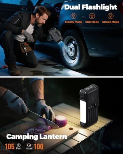 BLAVOR Solar Power Bank with Hand Crank and Built-in 4 Cables 20000mAh