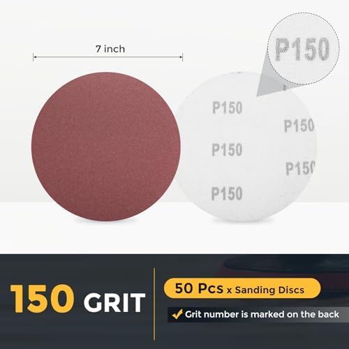 HARFINGTON 50 Pcs 7 Inch Sanding Discs 150 Grit Red Aluminum Oxide