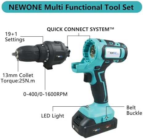 NEWONE 5-Tool Cordless Tool Combo Kit Compatible with Maki-ta 18V Battery,Tool Set with Drill, Reciprocating Saw, Driver, Oscillating Tool, Sander with Accessories, 2.0Ah Lithium Battery and Charger
