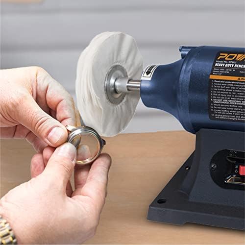 POWERTEC 6-Inch Bench Buffer Jewelry Polisher - Includes 2PCs 80Ply Thic Buffing Wheels | Ideal Benchtop Buffing Machine for Polishing Metal, Jewelry, Knives, Wood, Jade, and Plastic (BF601)