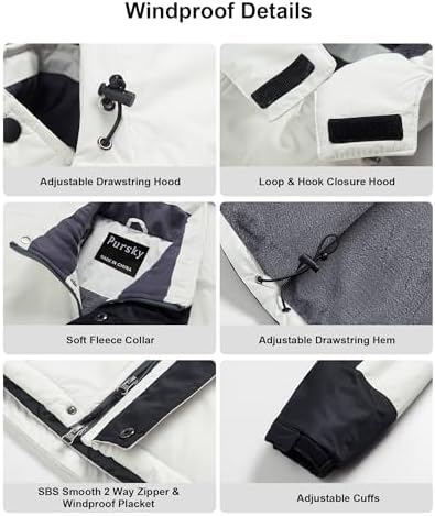 Pursky Men's Waterproof Ski Jacket Winter Snow Coats Fur Hooded Raincoats Parka