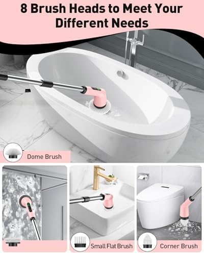 Electric Spin Scrubber for Bathroom, Shower Scrubber with Long Handle