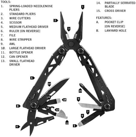 Gerber Gear Suspension-NXT EDC Multitool 15-in-1 Pocket Knife, Needle Nose Pliers and Wire Stripper for Camping and Survival, Black (Pack of 12)