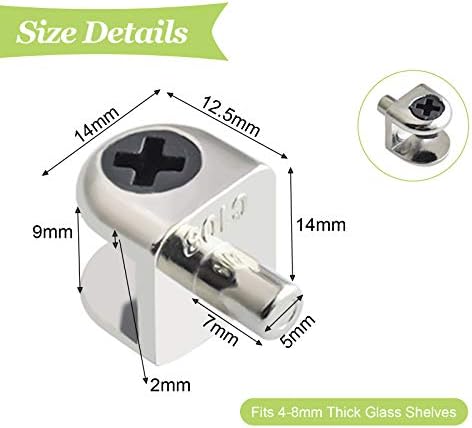 Glass Shelf Bracket, 20Pcs Wall Mounted Adjustable Glass Shelf Bracket Pegs Zinc Alloy Half Round Glass Clamp Clips with Pin Frameless Glass Shelf Holders Supports, Brushed Finish