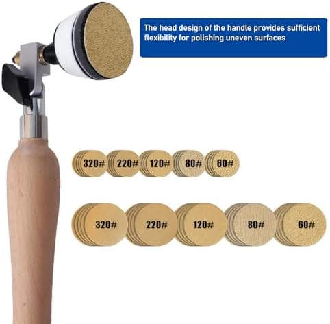 Bowl Sander Mandrel Kit for Woodturning, Hand Held Bowl Sander with 1 inch and 2 inch Pads, 50 pcs Sanding Discs for Wood Lathe