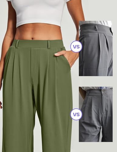 Heathyoga Womens Dress Pants Pull On Stretchy Work Pants Wide Leg Trousers