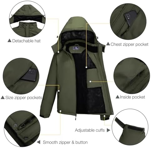 CAMELSPORTS Mens Winter Jacket Waterproof Warm Snow Ski Jackets Faux Fur Fleece Rain Coats with Removable Hood