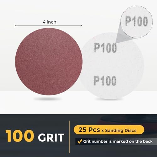 HARFINGTON 25 Pcs 4 Inch Sanding Discs 100 Grit Red Aluminum Oxide