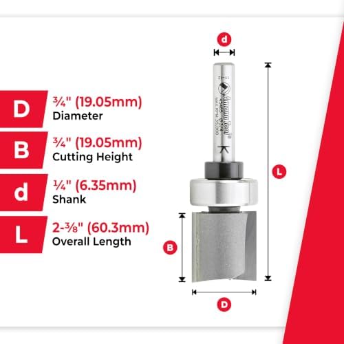 Amana Tool 45485 Carbide Tipped Flush Trim Plunge Template 3/4 D x 3/4 CH x 1/4 Inch SHK w/ Upper Ball Bearing Router Bit