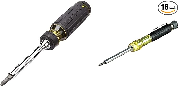 Klein Tools 32305 Multi-bit Ratcheting Screwdriver, 15-in-1 Tool & Klein Tools 32614 Multi-bit Precision Screwdriver Set, 4-in-1 Electronics Pocket Screwdriver, Professional Phillips and Slotted Bits