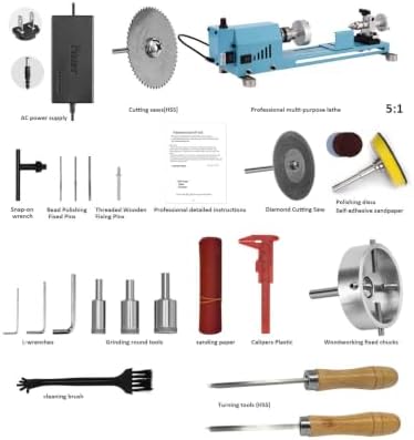 Mini Wood Lathe Machine Infinite Speed Control Multi-Purpose Type For Desktop Supports Wood Sawing, Polishing, Grinding The Professional Set Of Accessories Comes With Instructions For Easy Use