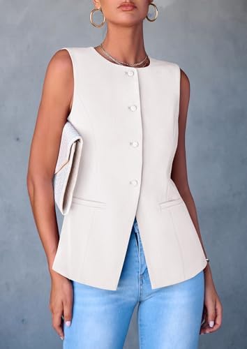 PRETTYGARDEN Women Tailored Suit Vest Business Casual Tops