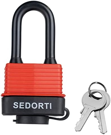 SEDORTI Colored Waterproof Padlocks, Red-Covered Laminated Steel Lock, Same Color with Same Key, Keyed Alike Outdoor Locks, Can Be Used as Lockout Tagout Lock, Long Padlocks, Pack of 12