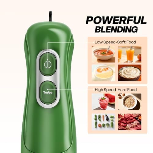 Turelar Immersion Blender Corded 400W, 2 Speed, Emulsifier, Blend, BPA-Free