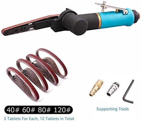 Pneumatic Tool Air Belt Sander,1/4" Air Inlet,Air Belt Sander (3/8" x 13") with 12pc Belts (#40，#60，80#，120#),3/8" Air Belt Grinder For Aluminium, Iron, Steel And Etc. Metal Polishing