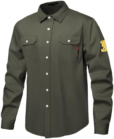 FR Shirts for Men 7oz Hi Vis Fire Resistant Shirts CAT2 Welding Shirt 100% Cotton Flame Resistant Shirt Dark Green(5X-Large)