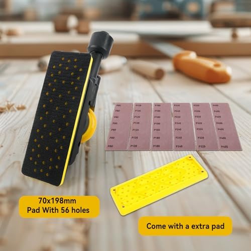 Pneumatic Random Orbital Sander, 70mm x 198mm 1/8" Orbit, 10,000 OPM with Dust Bag & Vacuum, Includes Extra Pad & 30pcs Mesh Sandpapers for Woodworking, Auto Body, Metal Finishing