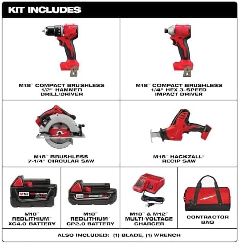 3693-24CX for Milwaukee M18 18V Cordless 4-Tool Combo Kit