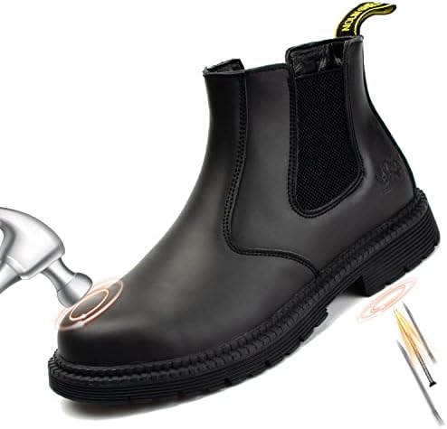 NOLINSHIELD Mens Steel Toe Work Boots Slip On Chelsea Safety Shoes