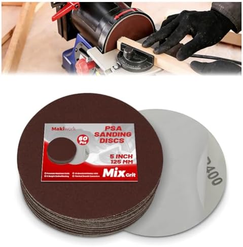 60 PCS 5 Inch PSA Sanding Discs, Assorted 60–400 Grit Aluminum Oxide Self Adhesive Sandpaper Discs for DA Sander, Automotive Paint Sanding, Woodworking & Metal Surface Prep