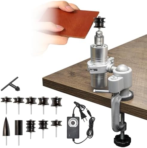 BAUSATZ Leather Polishing Machine, Leather Edge Burnishing Machine, Electric Leather Edge Burnisher Polisher Tool 10pcs Leather Burnisher Bits, Adjustable Speed (0-24000RPM) Polishing Grinding Machine