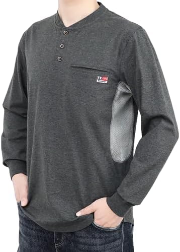 BOCOMAL FR Shirts for Summer Breathable Vented Mesh Flame Resistant Henley