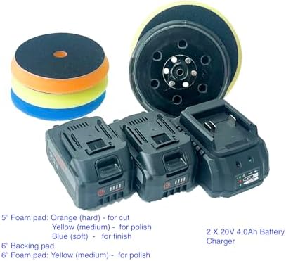 18V Cordless Car Polisher with 15MM Orbital and 5"/6" Buffing Pads