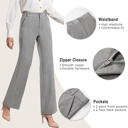 iChosy Womens High Waist Wide Straight Leg Trousers Casual Slacks Dress Pants with Pockets
