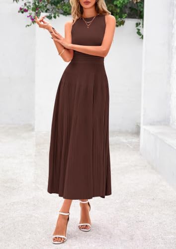 PRETTYGARDEN Women's Summer Pleated Midi Work Dress