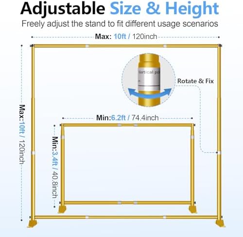 10 x 10FT Backdrop Banner Stand, Heavy Duty Adjustable Photo Background Support Frame Kit, Step and Repeat Stand for Photo Booth, Parties, Exhibition, Trade Show, Wedding - Gold