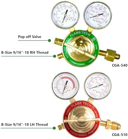 FlameTech VHOR-21 & VHAR-21 Heavy Duty Oxygen & Acetylene Regulators – Single Stage – 2.5" Gauges – Victor-Style Torch & Regulator Connections. Comparable to Victor SR450D and SR460A