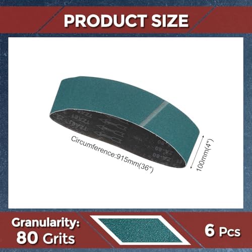 6 Pcs Sanding Belts 4 x 36 Inch 80 Grit Zirconia