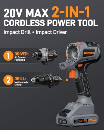 Teslong 20V MAX 2-in-1 Cordless Tool Kit, Impact Drill & Driver