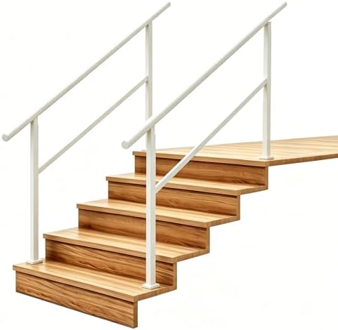 Hand Rails for Outdoor Steps，Stair Handrail & Indoor Stair Railing Kit，Railings for Outdoor Steps for Fence & Outdoor Steps (2, White-Straight, 5 Step)