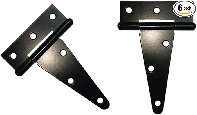 HLMOptimo Heavy Duty T Hinge Tee T Strap Shed Gate Barn Fence Door Hinge Wrought Rustproof All Size Black (2 pcs, 4 inch)