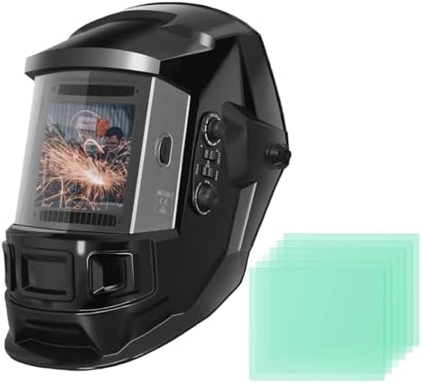 Auto Darkening Welding Helmet4"×4"-Optical Grade 1/1/1/2-True Color-Solar&Battery Power-4 Sensor,0.1ms Response Time-Wide Shade DIN5-9/9, 13 for SMAW,TIG, MIG, GTAW, Grinding-Lightweight Wear