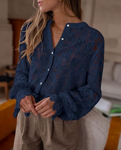 PRETTYGARDEN Women's Fall Trendy Long Sleeve Lace Tops