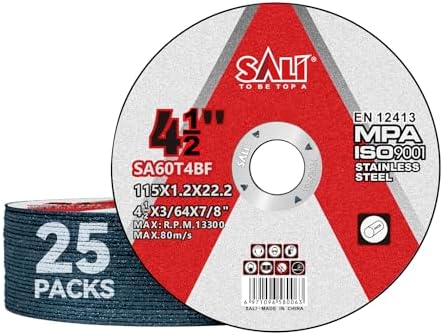 SALI 25 Pack 4-1/2 Inch Cut Off Wheels, Thin Cutting Discs .045" x 7/8" with Aluminum Oxide Grit, Aggressive Cutting for Metal & Stainless Steel, Compatible with Angle Grinders