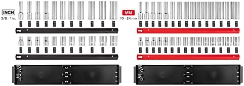 TEKTON 1/2 Inch Drive 12-Point Socket Set, 52-Piece | SHD92214 | (3/8 - 1 in., 10 - 24 mm), Shallow and Deep, Socket Rail