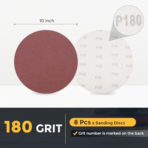 HARFINGTON 8 Pcs 10 Inch Sanding Discs 180 Grit Red Aluminum Oxide
