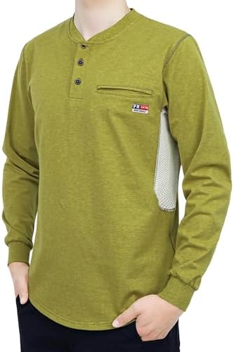 BOCOMAL FR Shirts for Summer Breathable Vented Mesh Flame Resistant Henley